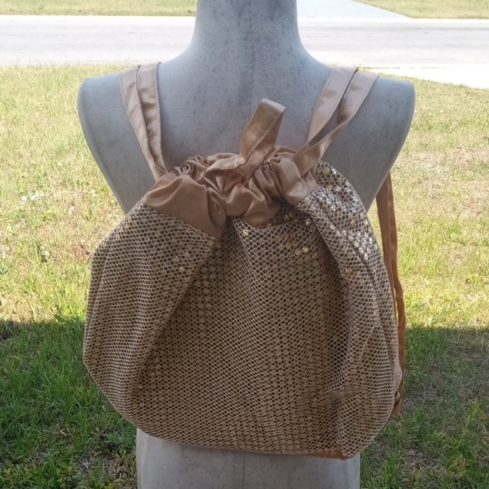 Elegant Gold Mesh Women's Backpack